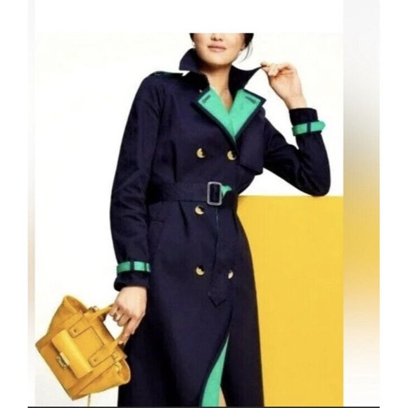 NWT Phillip Lim Navy Blue and Green Trench Coat SIZE Medium Womens - Picture 1 of 7